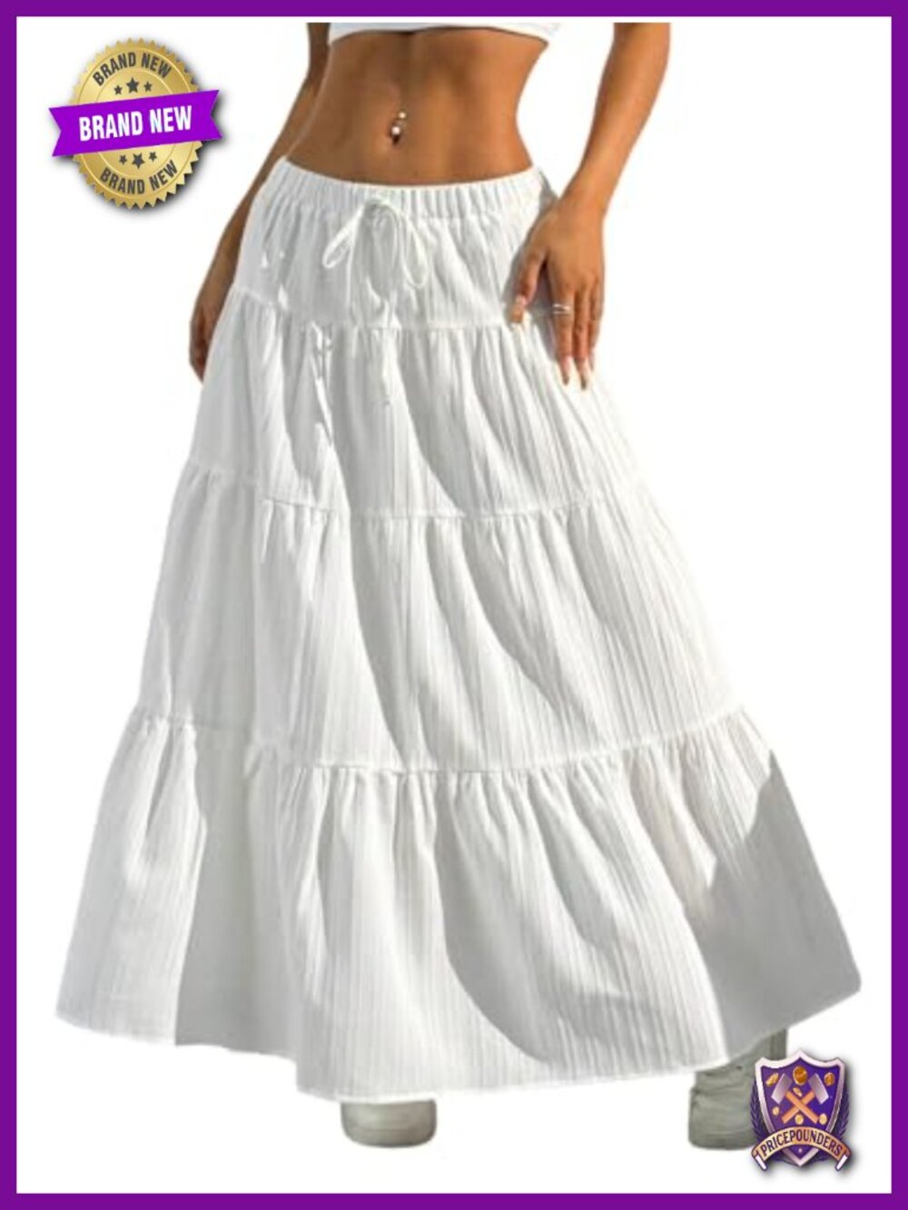 Ruffle Hem A-Line Maxi Skirt Elastic Waist Boho Tiered Layer Long Skirt